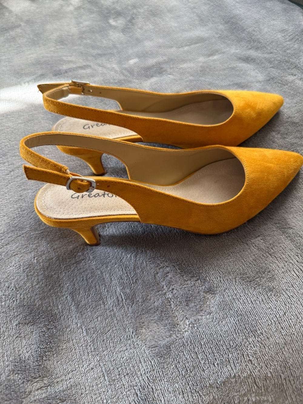 Greatonu Mustard Suede Pointed Slingback Heels - Picture 6 of 7